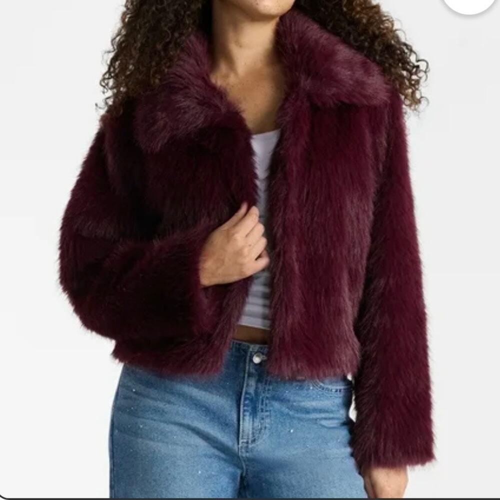 No Boundaries Faux Fur Jacket 
Dark Cherry Size Med NWT
